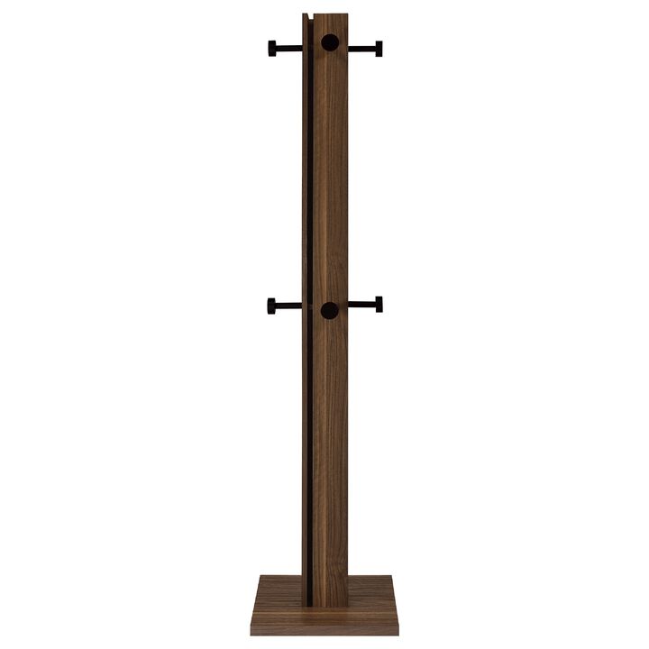 Rinki Coat Rack, 8 Metal Hooks w Wood Caps, Walnut Brown Plinth 72 Inch