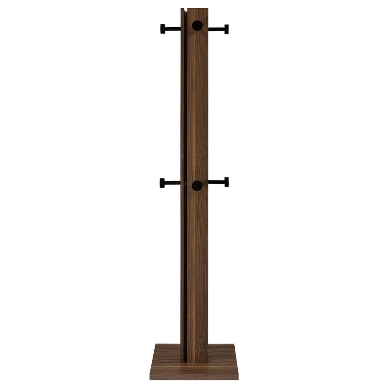 Rinki Coat Rack, 8 Metal Hooks w Wood Caps, Walnut Brown Plinth 72 Inch image number 0