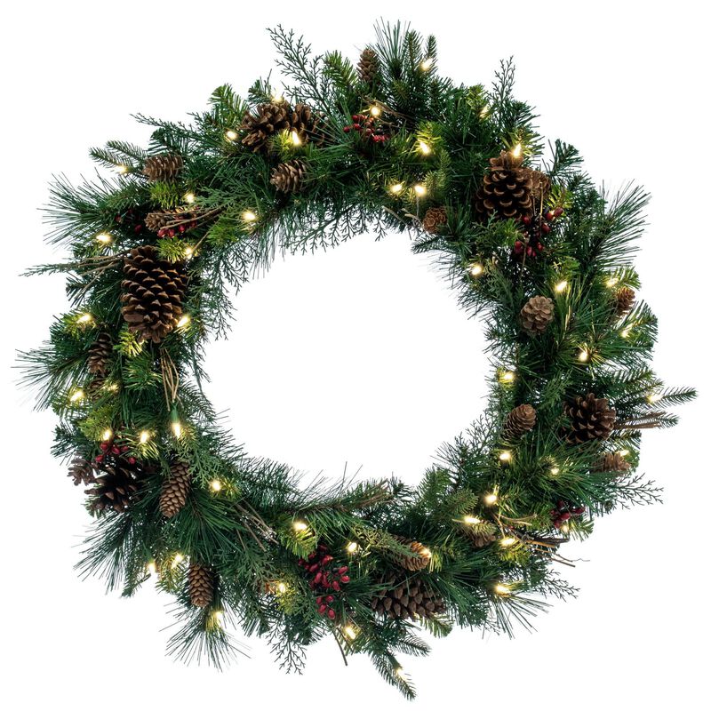 Vickerman 30" Cibola Mixed Berry Artificial Christmas Wreath, Warm White LED Lights - Faux Mixed Berry Christmas Wreath - Indoor Seasonal Home Decor image number 0