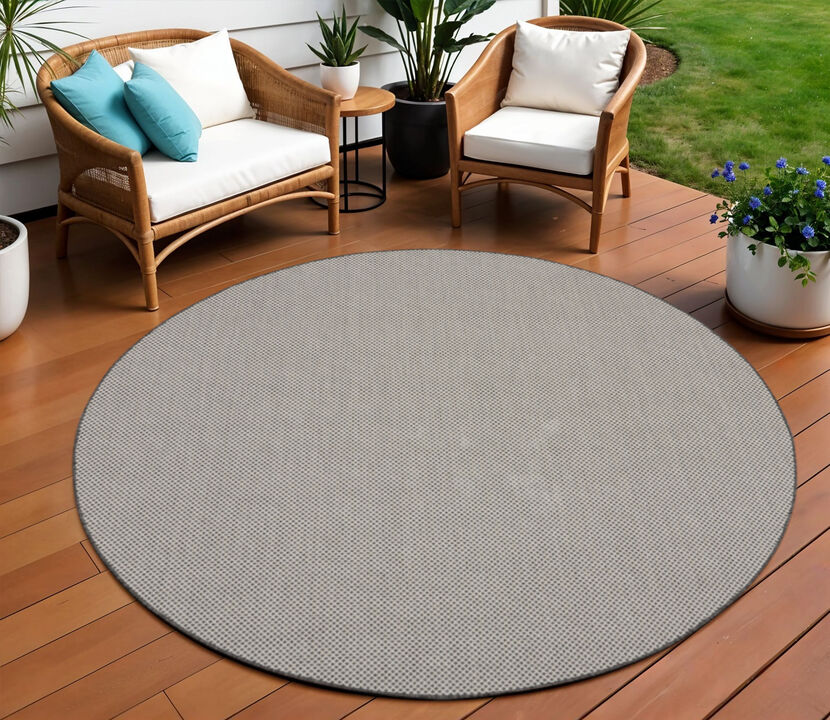 HomeRoots 8' Ivory And Charcoal Round Geometric Indoor Outdoor Area Rug