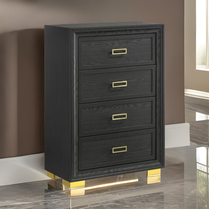 Nio 48 Inch Tall 4 Drawer Dresser Chest, Bracket Legs, Frame Handles, Gray - Benzara