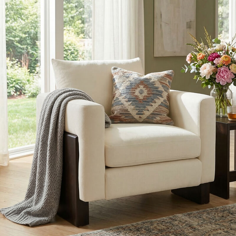 Merax Elegant PU Upholstered Club Accent Chair with Integrated Architectural Armrests image number 1