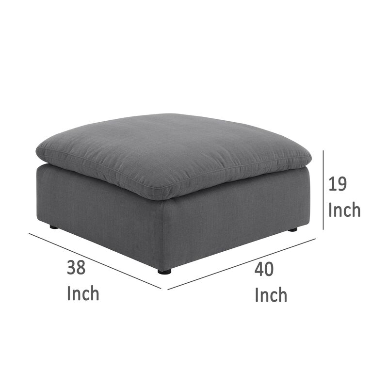 Hobo Square Ottoman, Charcoal Gray Fabric, Foam Cushions, 40 Inch - Benzara