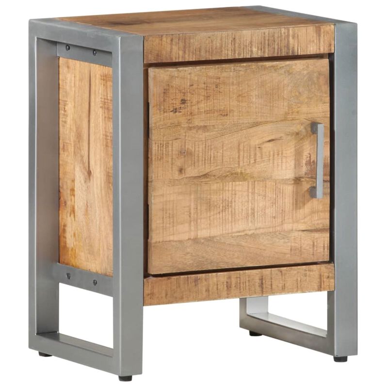 vidaXL Industrial Bedside Cabinet/Nightstand - 15.7"x11.8"x19.7" Rough Mango Wood & Gray Iron Frame - Bedroom Storage Design with Large Compartment