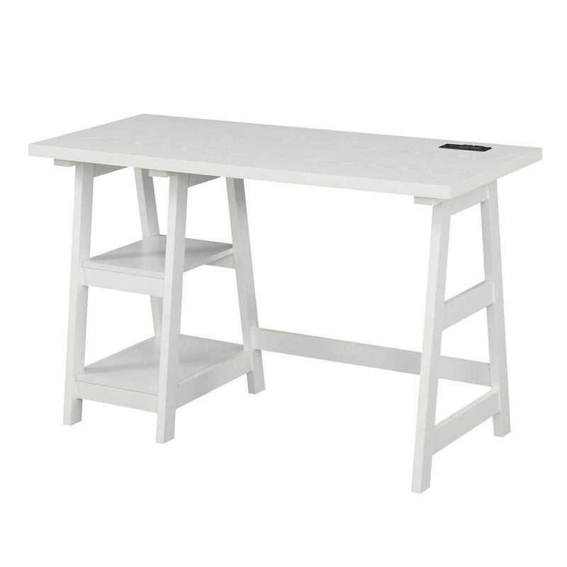 Convenience Concepts Designs2Go Trestle Desk with Charging Station, White