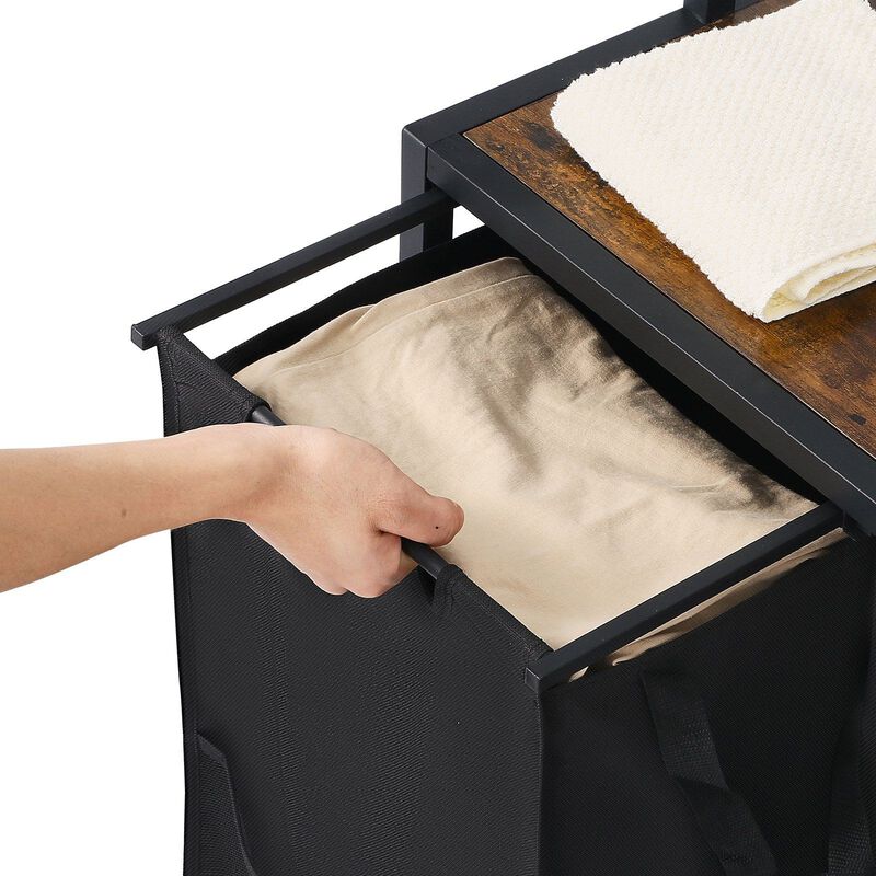 Freestanding Laundry Hamper with Rack, 3 Tier Shelves and 2 Section Sorter with Drawers-Black image number 8