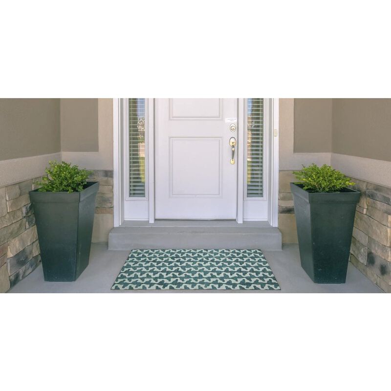Linon Outdoor Washable Doral Aqua & Green, Rug image number 6
