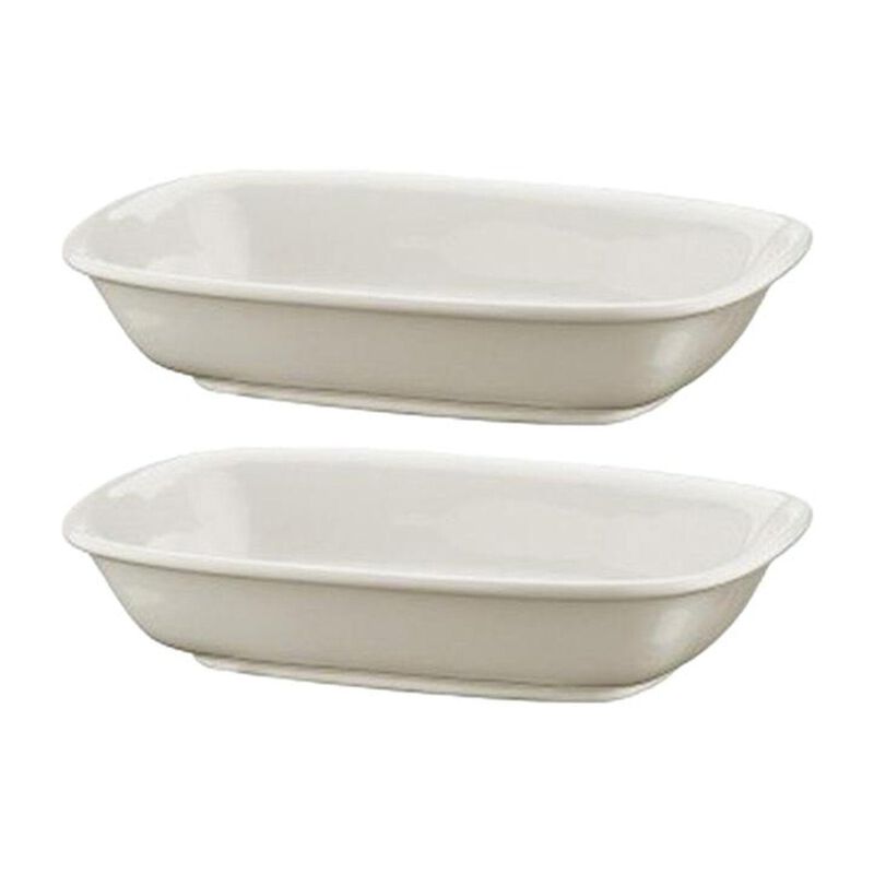 Gourmet 5.5" x 4" x h:1.25" 7 oz. Rectangular Warm White Vitrified Deep Plate (Set of 2) image number 0