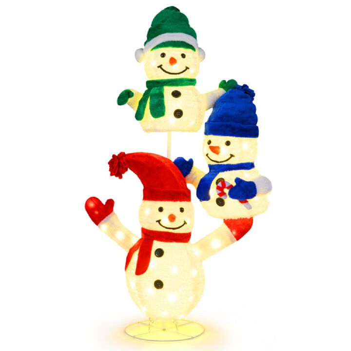 5-Foot Lighted Stacked Snowman Christmas Decoration with 110 LED Lights