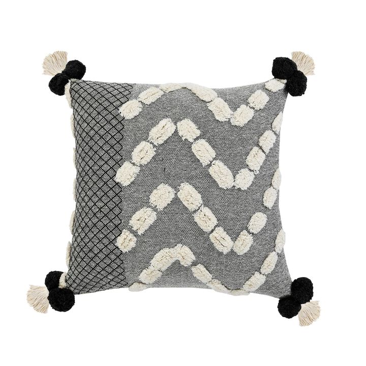 20" Black and Gray Zig-Zag Square Throw Pillow