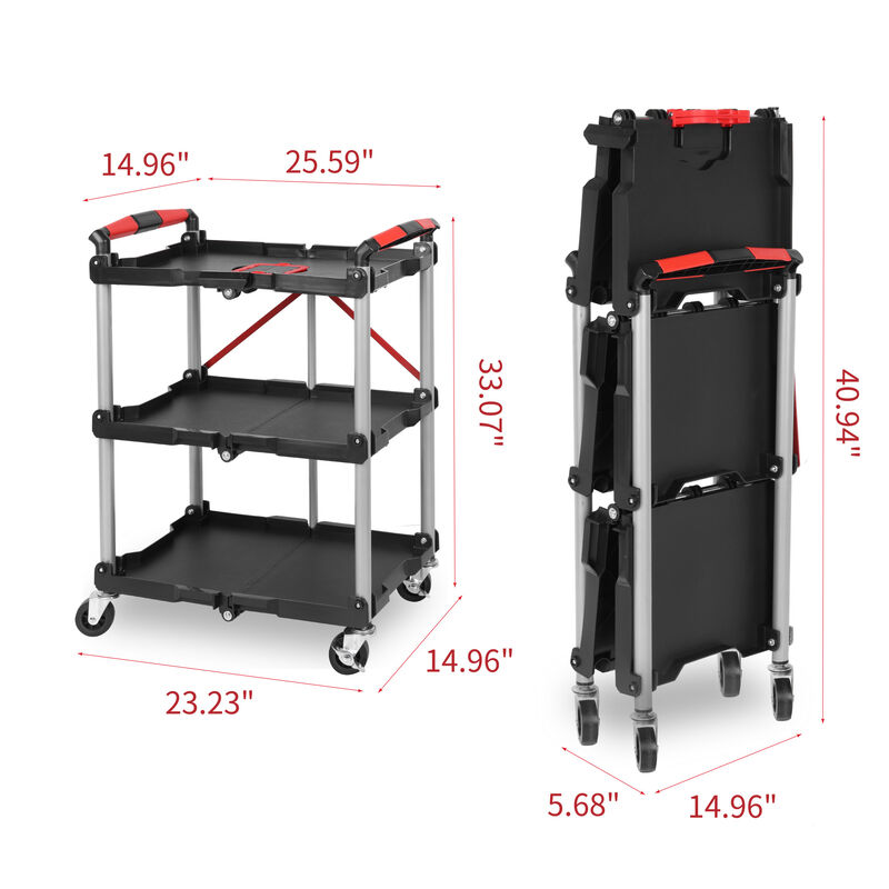 ELEMENT ACE Foldable 3-Shelf Heavy Duty Rolling Utility Cart with Swivel Wheels Ergonomic Handle Portable Transport Cart for Garage Office Home Warehouse Use image number 7