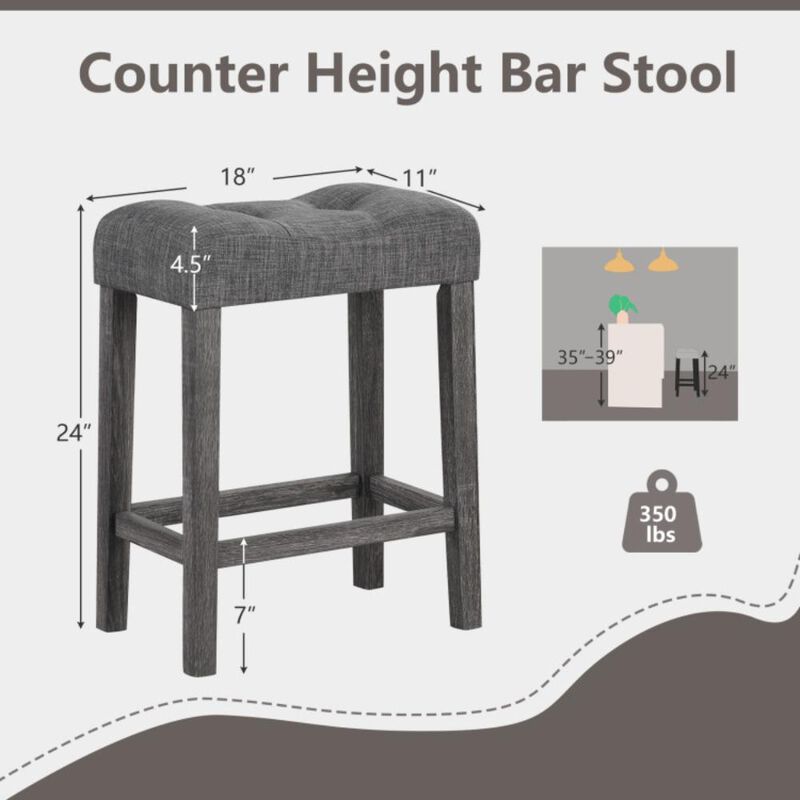 Hivvago 24 Inch Set of 2 Saddle Bar Stools with Padded Seat