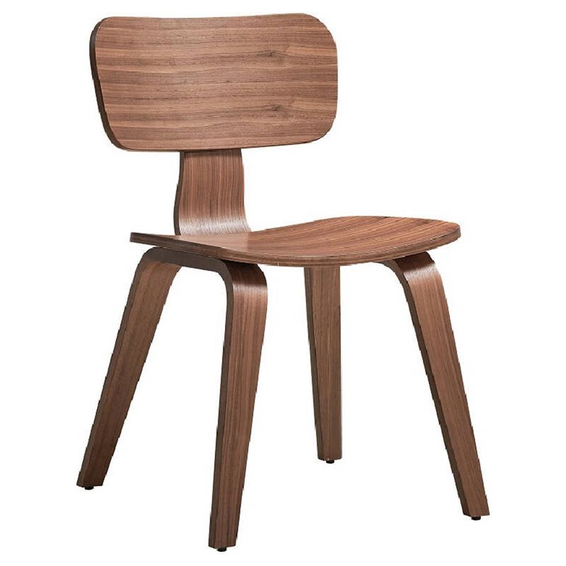 Aon 22 Inch Side Dining Chair Set of 2, Curved Back, Wood, Walnut Brown - Benzara