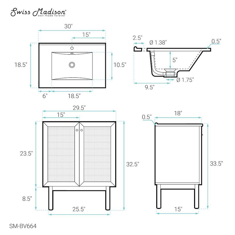 Classe 30" Freestanding Bathroom Vanity with Sink Top image number 6