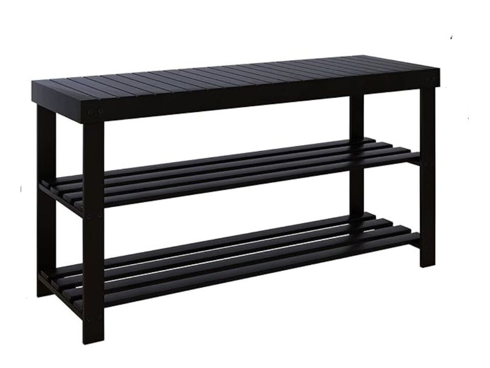 Entryway Bamboo Shoe Storage Bench 3 Tier Black Rack Organizer