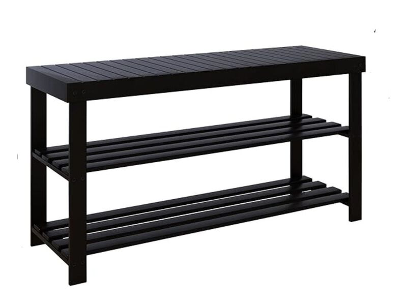 Entryway Bamboo Shoe Storage Bench 3 Tier Black Rack Organizer image number 0