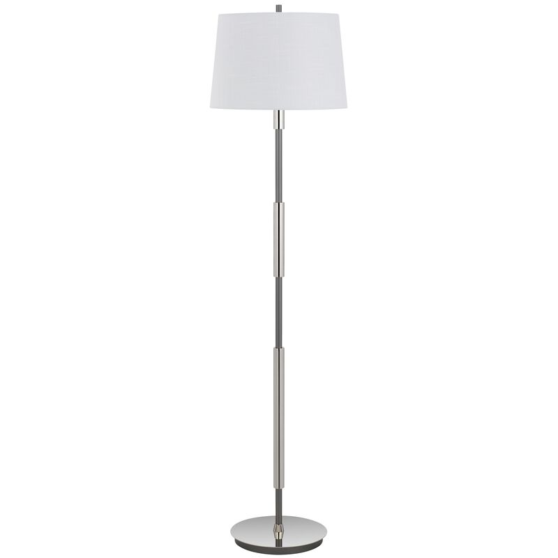 Siu 60 Inch Floor Lamp, Chrome Metal Pole w Finial Tip, White Shade - Benzara