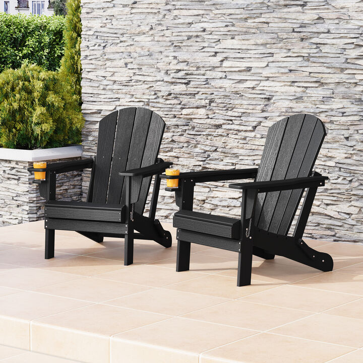 WestinTrends Outdoor Patio HDPE Resin Folding Adirondack Chairs With Cup Holder and Phone Holder ((Set of 2))