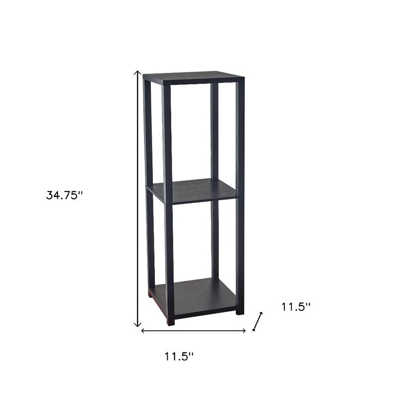 Hivvago 35 Inch  Black Solid Wood Square End Table With Two Shelves