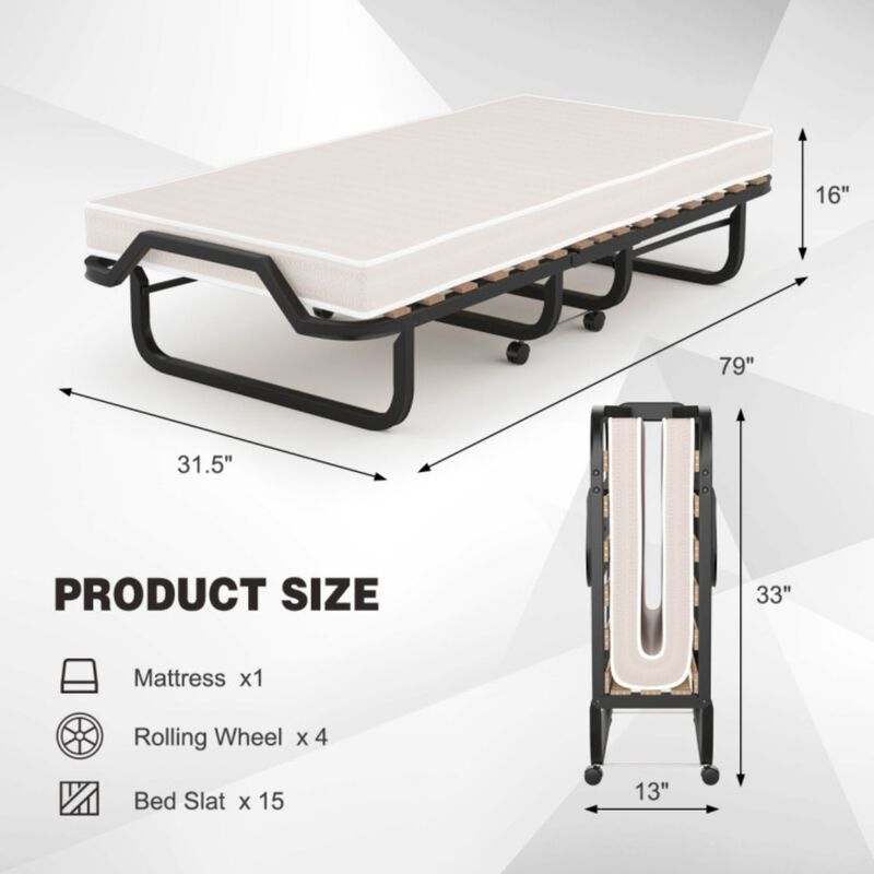 Rollaway Folding Bed with 4 Inch Memory Foam Mattress