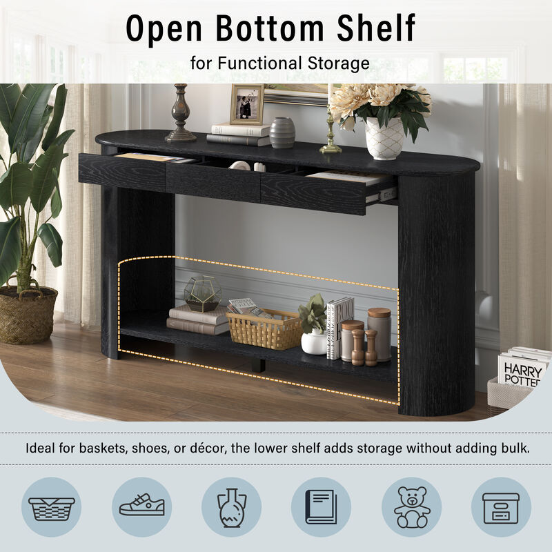 Whisen 59.8" Console Table, Modern Farmhouse with 3 Drawers & Shelf, Oak Veneer Sofa Table for Entryway Living Room Hallway image number 7