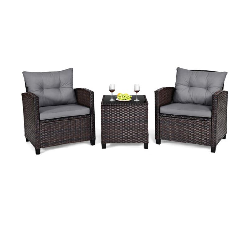 Hivvago 3 Pieces Rattan Patio Furniture Set with Washable Cushion