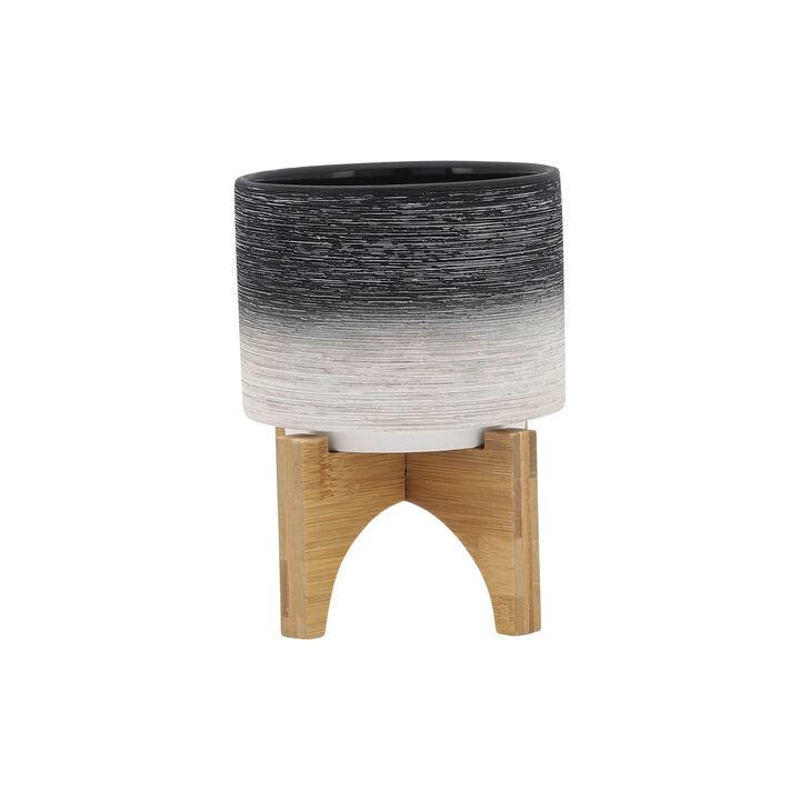 Ceramic Planter On Wood Stand