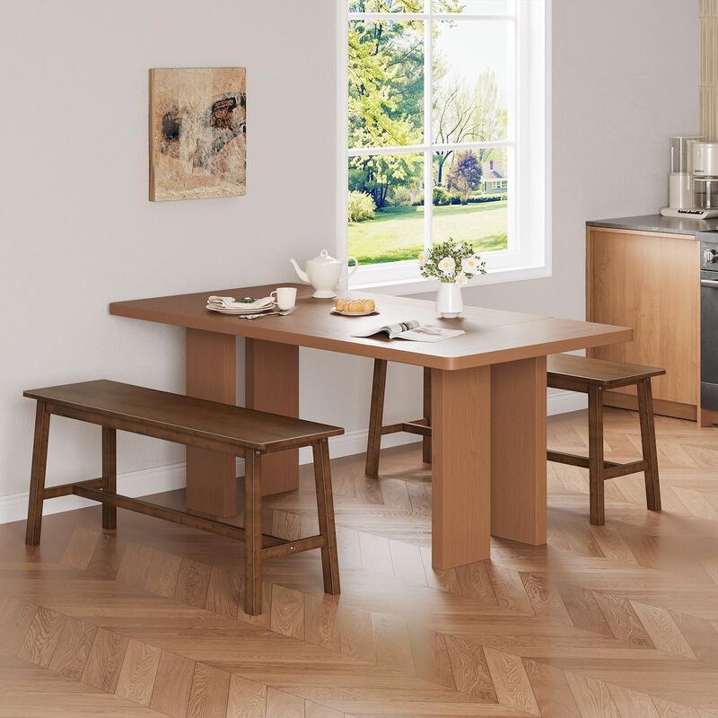 Wicker Dining Bench with Farmhouse Style for Kitchen and Dining Room-Mocha image number 4