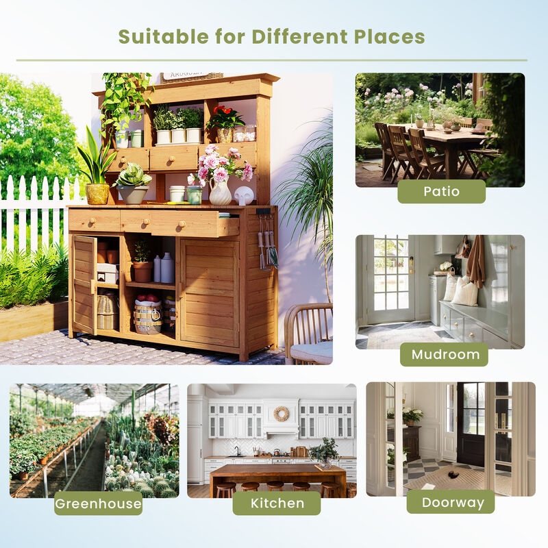 Whisen 65.7" Tall Fir Wood Potting Table with 6 Drawers & Hutch, Patio Storage Workstation image number 4