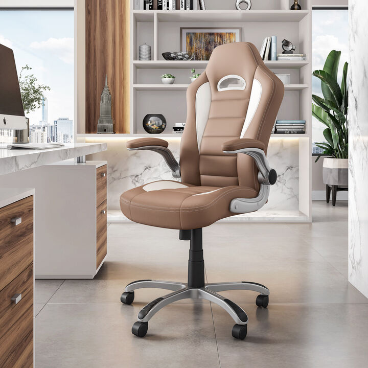 Streamdale High Back Executive Sport Race Office Chair With Flip-Up Arms, Camel