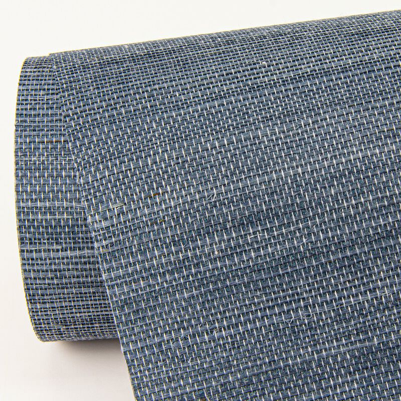 Victoria Indigo Sisal Grasscloth Wallpaper (Double Roll) image number 4