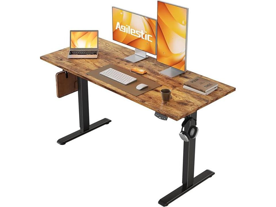 Standing Desk &ndash; 48"x24" Rustic Brown Electric Sit‑Stand Computer Table with Memory Preset
