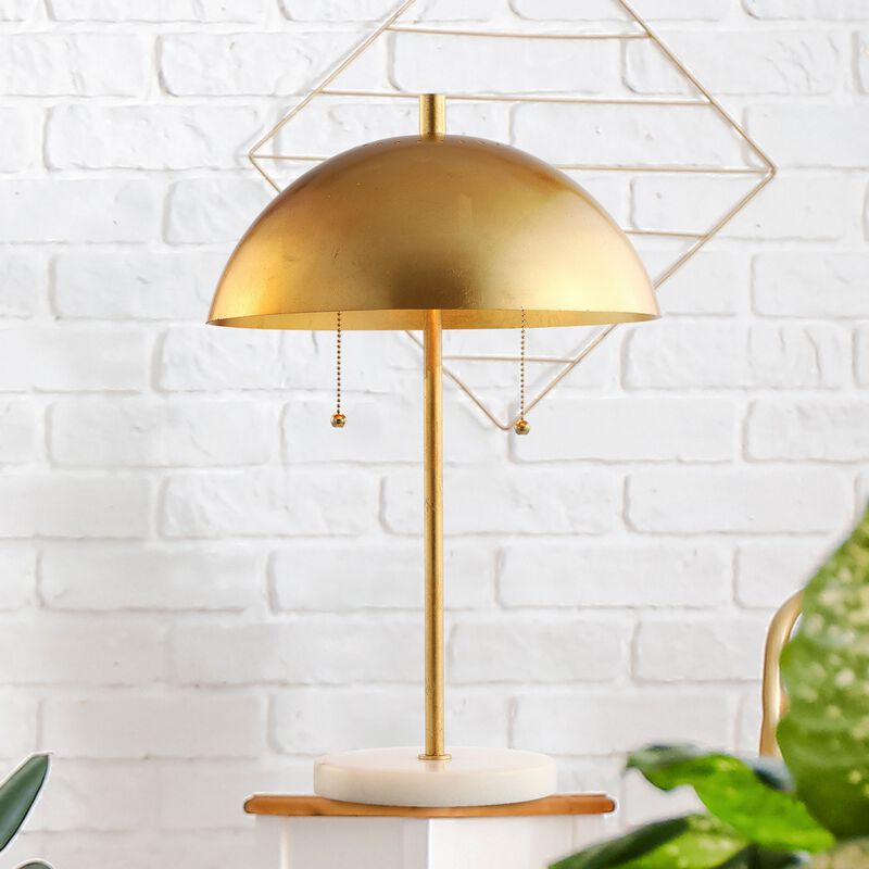 Ella 20.7" Dome Metal with Marble Base LED Table Lamp, Gold/White