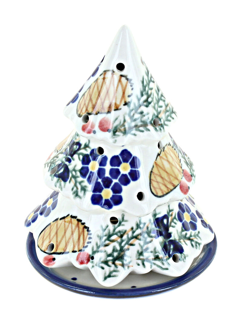 Blue Rose Polish Pottery Pinecone Christmas Tree Luminary