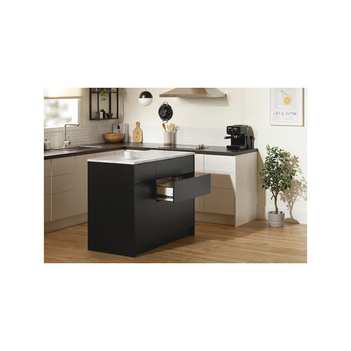 Olio Kitchen Island, Matte Black and Faux White Marble