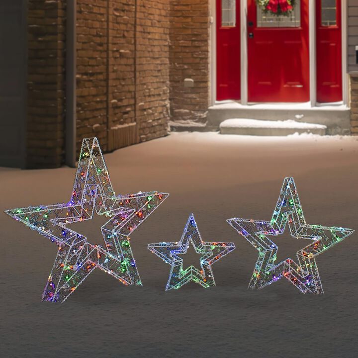 Northlight  23 in. LED Lighted Color Changing Stars Outdoor Christmas Decorations  Set of 3