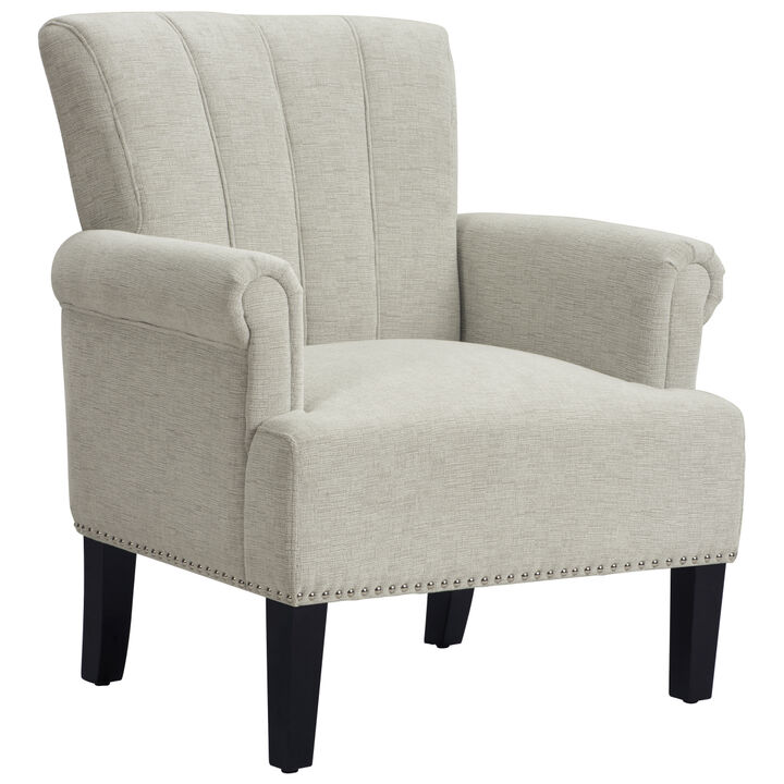 Accent Rivet Tufted Polyester Armchair, Cream