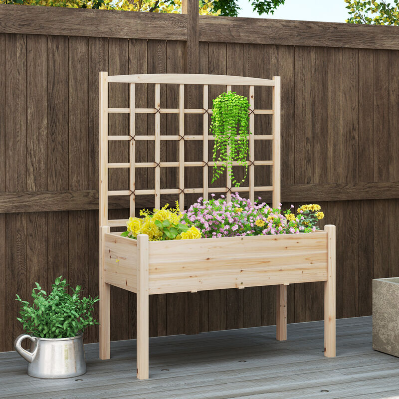 Raised Garden Bed with Lattice Trellis and Drainage Holes Elevated