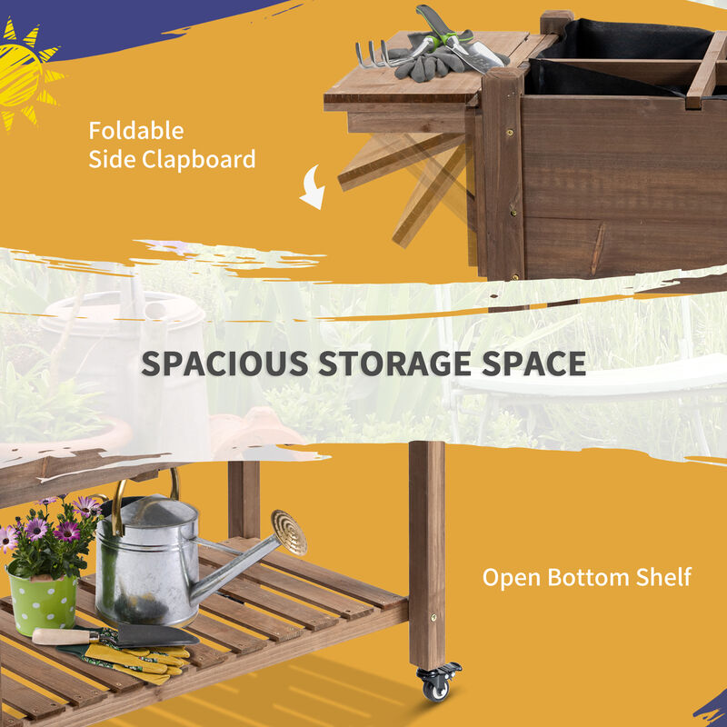 Streamdale Spacious Wheeled Elevated Planter with Storage and Drainage