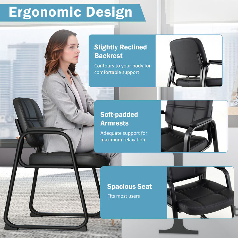 Set of 2 Ergonomic Upholstered Waiting Room Chairs with Armrests image number 4