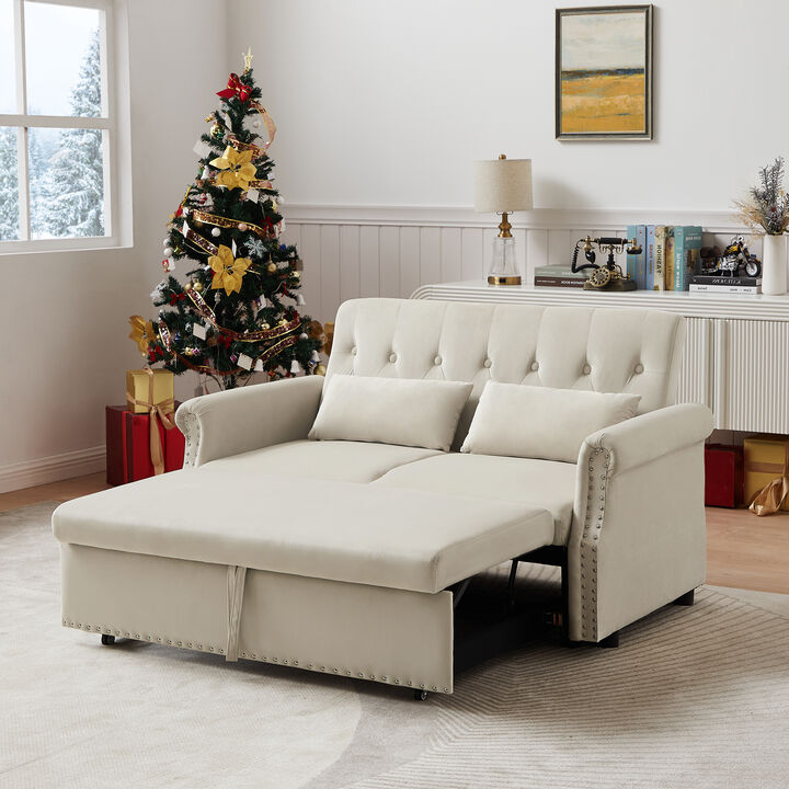 Modern Velvet Convertible Loveseat Sleeper Sofa Couch with Lumbar Pillows
