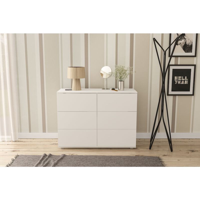 Polifurniture Madison Modern 6 Drawer Double Dresser, White
