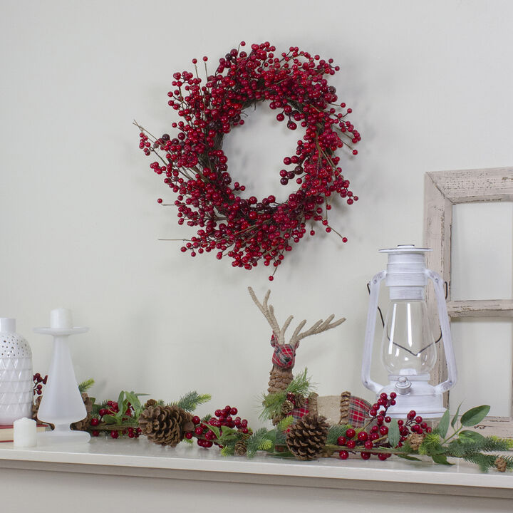 Red Berry Artificial Christmas Twig Wreath - 20-Inch  Unlit