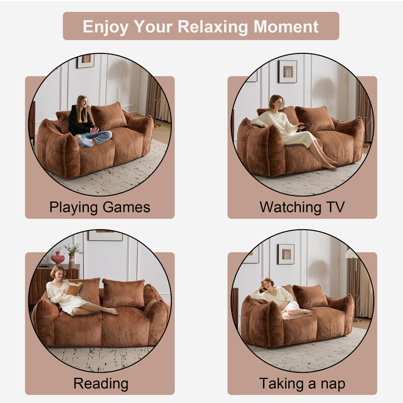 Whisen Giant Bean Bag Couch Ultra Soft Fluffy Loveseat Oversized Chase Lounge Chair with Pillows image number 7