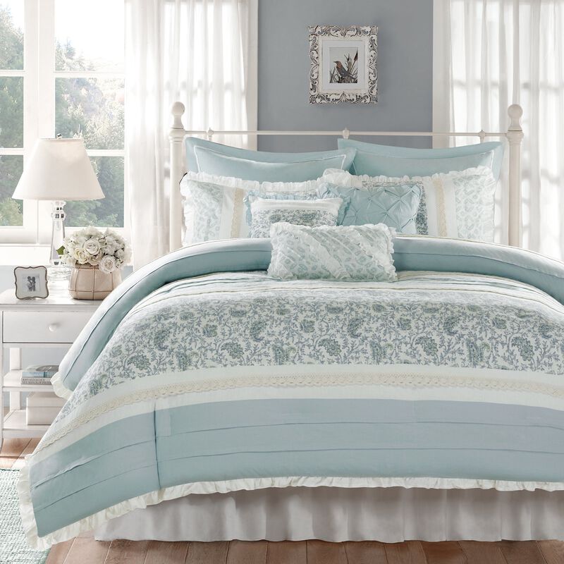 Madison Park Dawn 100% Cotton Shabby Chic Comforter Set-Modern Cottage Design All Season Down Alternative Bedding, Matching Sham