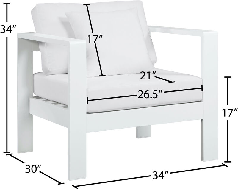 Meridian Furniture Nizuc White Water Resistant Fabric Outdoor Patio Aluminum Arm Chair image number 7