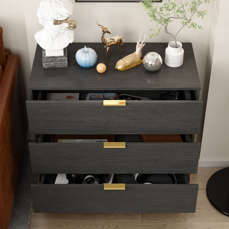 3-Drawers Black Wood Chest of Drawers Dresser Vanity Table Storage Cabinet Nightstand 29.7 in. H x 31.5 W x 15.7 D