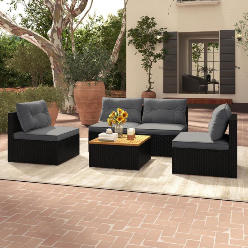 Hivvago 5 Piece Outdoor Furniture Set with Solid Tabletop and Soft Cushions