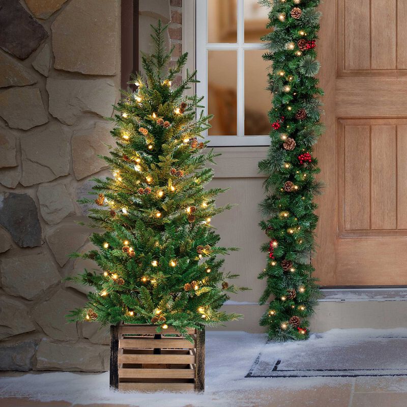 4 Foot Pre-lit Asheville Artificial Fir Christmas Potted Tree image number 1