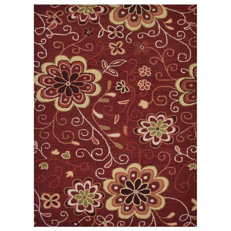 RUGSOTIC CARPETS HAND TUFTED WOOL ECO-FRIENDLY AREA RUGS  - 5'x8', Rectangle Shape, Red, Floral Modern Design, High Pile Thick Handmade Anti Skid Area Rugs for Living Room, Bed Room (K00656)